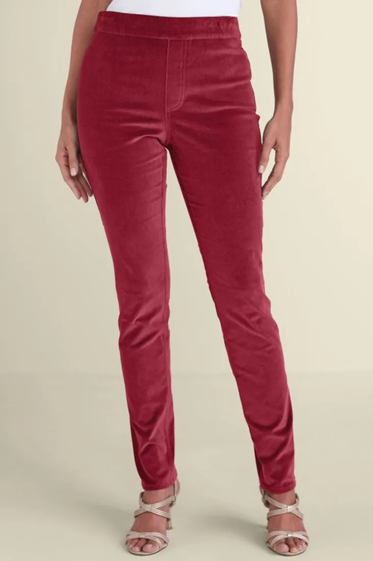 New Soft Surroundings Sutton Velveteen Pull-On Slim Leg Pants