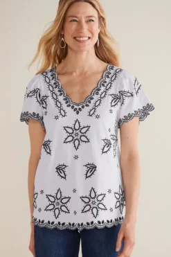 Clearance Soft Surroundings Teres Embroidered Tee IvoryPearl