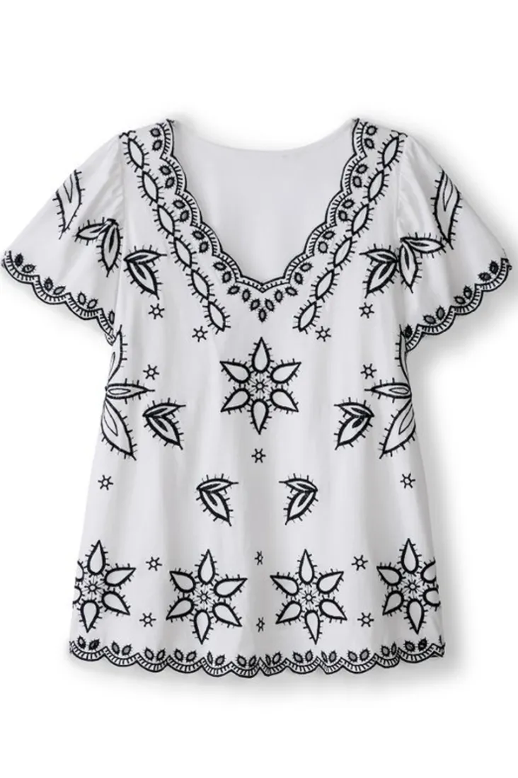 Clearance Soft Surroundings Teres Embroidered Tee IvoryPearl