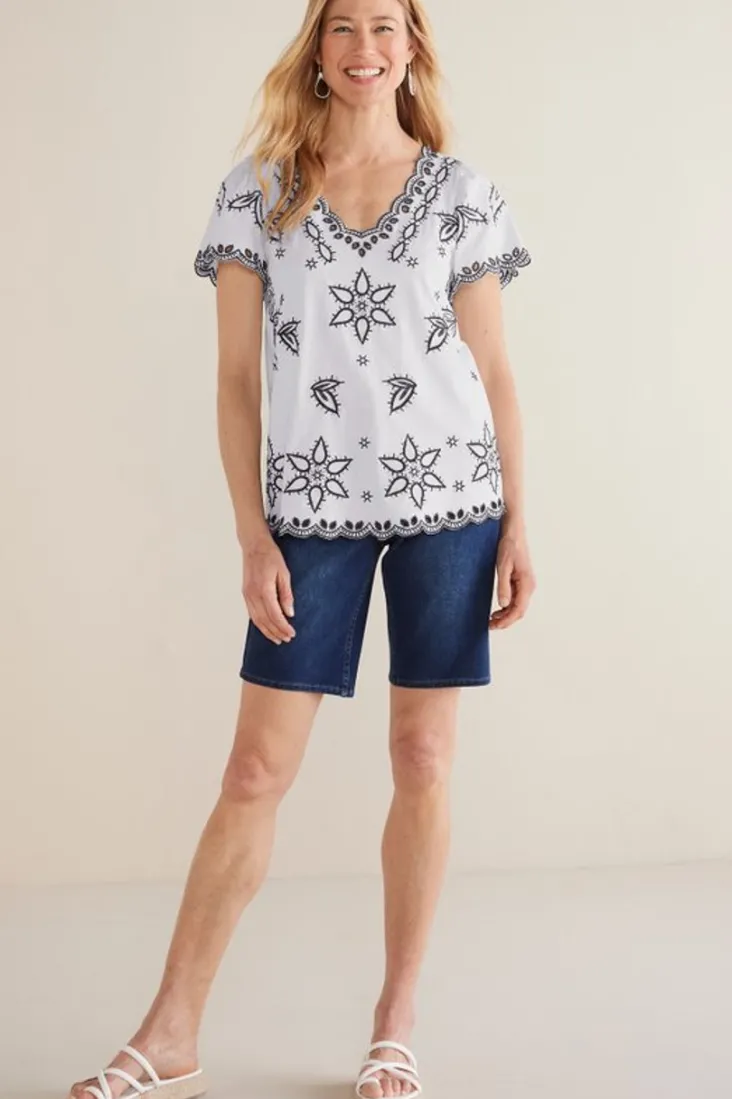 Clearance Soft Surroundings Teres Embroidered Tee IvoryPearl