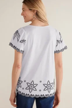 Clearance Soft Surroundings Teres Embroidered Tee IvoryPearl