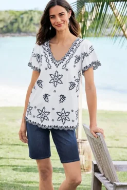 Clearance Soft Surroundings Teres Embroidered Tee IvoryPearl