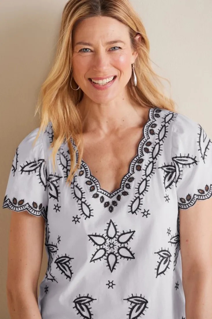 Clearance Soft Surroundings Teres Embroidered Tee IvoryPearl