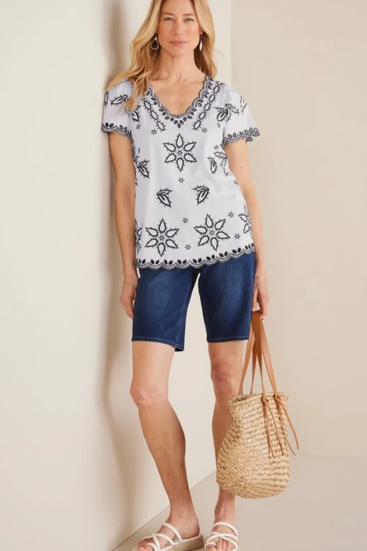 Clearance Soft Surroundings Teres Embroidered Tee IvoryPearl