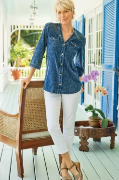 Sale Soft Surroundings The Ultimate Denim Pull-On Crop White