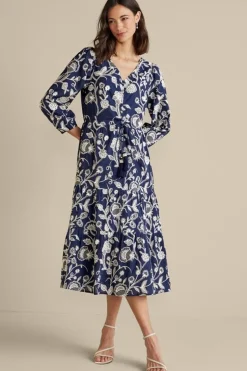 Online Soft Surroundings Tilda Embroidered Midi Dress Navy