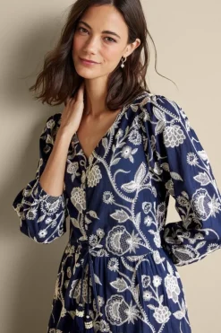 Online Soft Surroundings Tilda Embroidered Midi Dress Navy