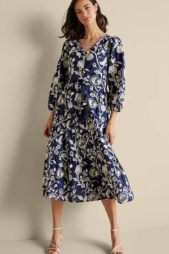 Online Soft Surroundings Tilda Embroidered Midi Dress Navy