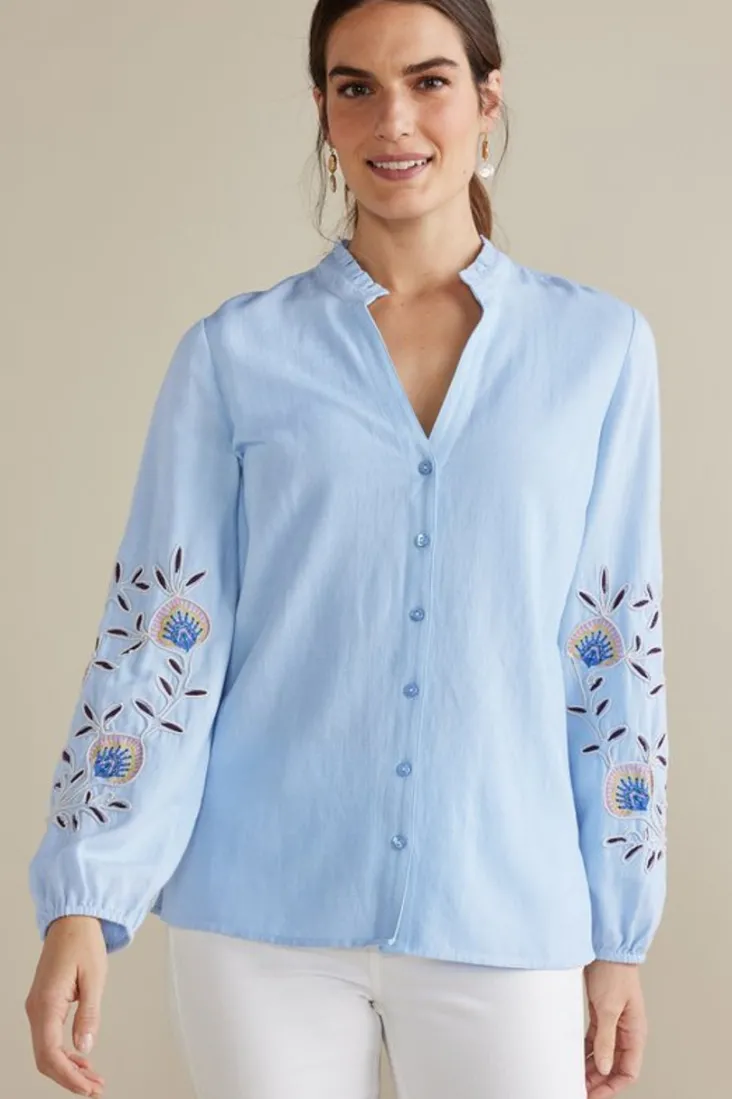 Online Soft Surroundings Titania Embroidered Top ChambrayBlue