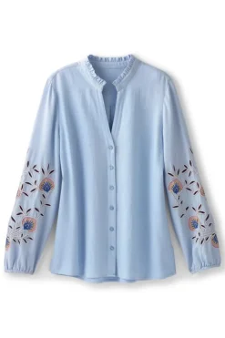 Online Soft Surroundings Titania Embroidered Top ChambrayBlue