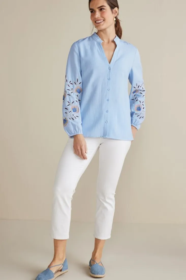 Online Soft Surroundings Titania Embroidered Top ChambrayBlue