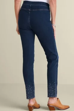 Soft Surroundings Ultimate Denim Crystal Pull-On Slim Leg Jeans RiverWash