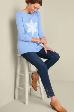 Soft Surroundings Ultimate Denim Crystal Pull-On Slim Leg Jeans RiverWash