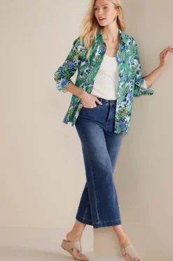 New Soft Surroundings Ultimate Denim Wide Leg Crop Jeans MirrorLakeWash