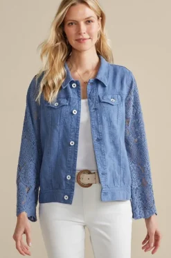 Sale Soft Surroundings Varese Linen Blend Jacket ColonyBlue
