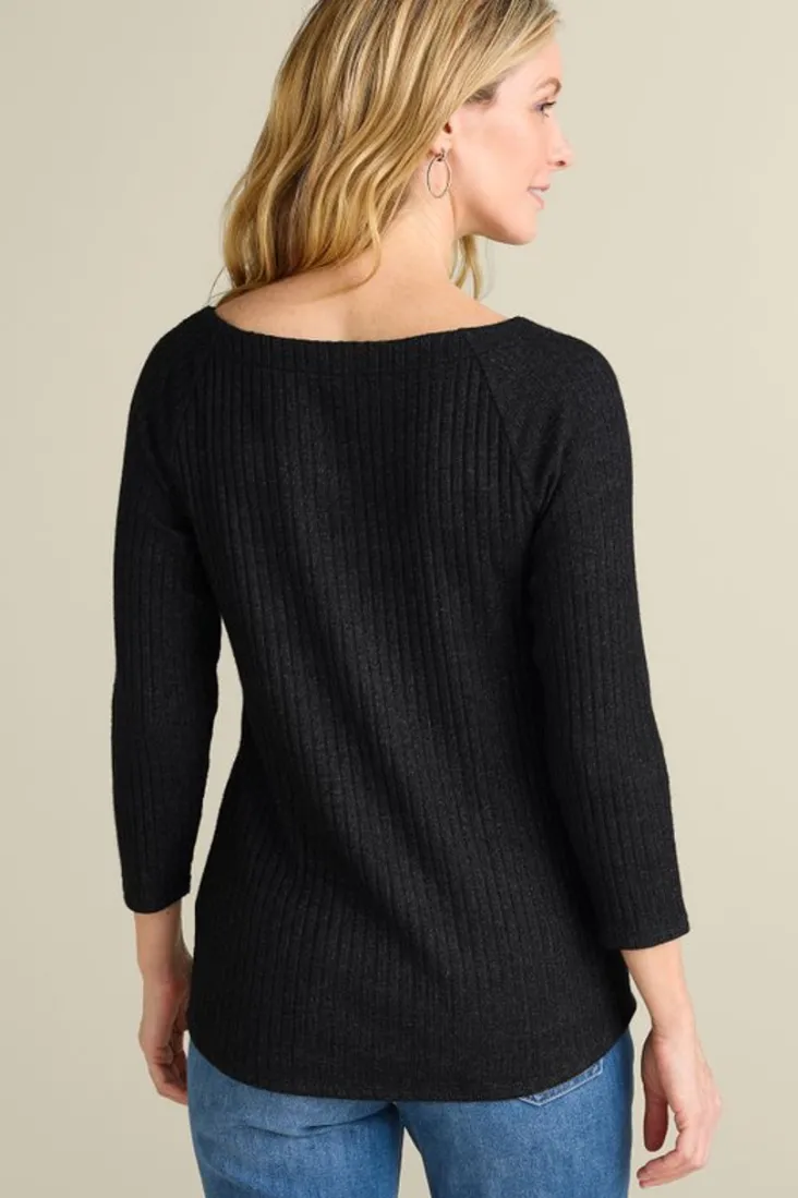 New Soft Surroundings Veda Rib Top WashedBlack