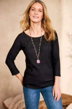 New Soft Surroundings Veda Rib Top WashedBlack
