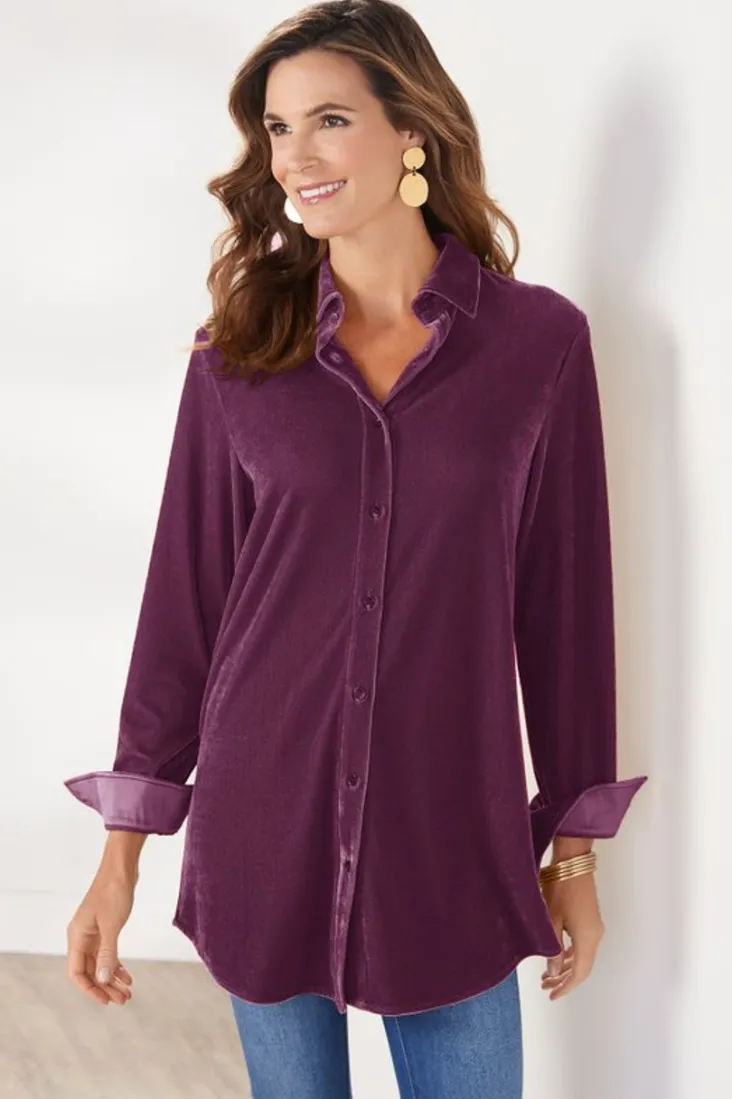 Hot Soft Surroundings Velvet Boyfriend Tunic Shirt