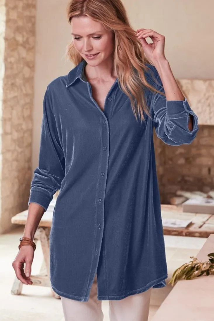 Hot Soft Surroundings Velvet Boyfriend Tunic Shirt