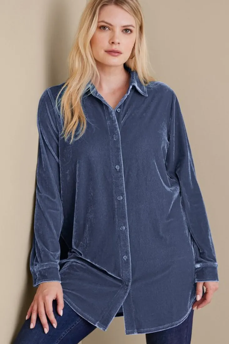 Hot Soft Surroundings Velvet Boyfriend Tunic Shirt