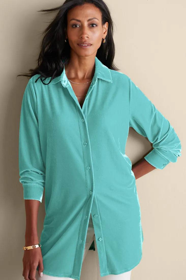 Hot Soft Surroundings Velvet Boyfriend Tunic Shirt