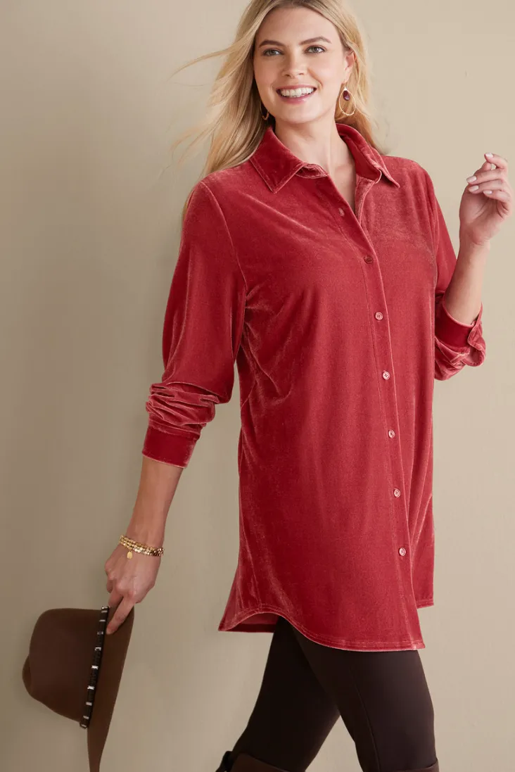 Hot Soft Surroundings Velvet Boyfriend Tunic Shirt