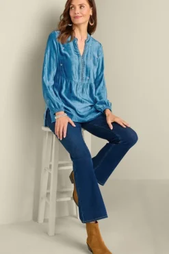 Discount Soft Surroundings Verna Embellished Velvet Tunic BlueSapphire