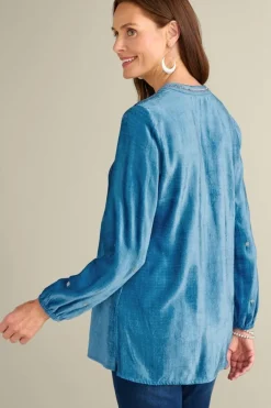 Discount Soft Surroundings Verna Embellished Velvet Tunic BlueSapphire