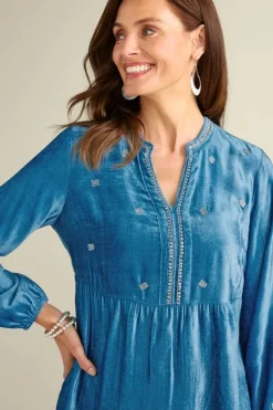 Discount Soft Surroundings Verna Embellished Velvet Tunic BlueSapphire