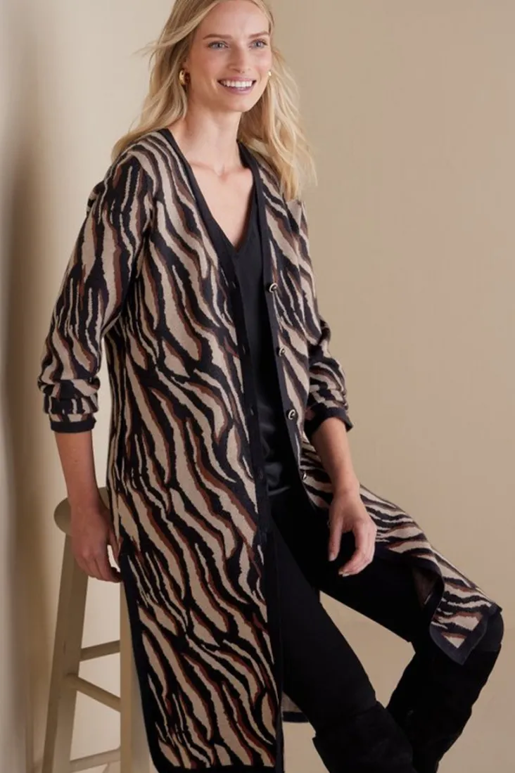 New Soft Surroundings Veronica Jacquard Cardigan NeutralAnimal