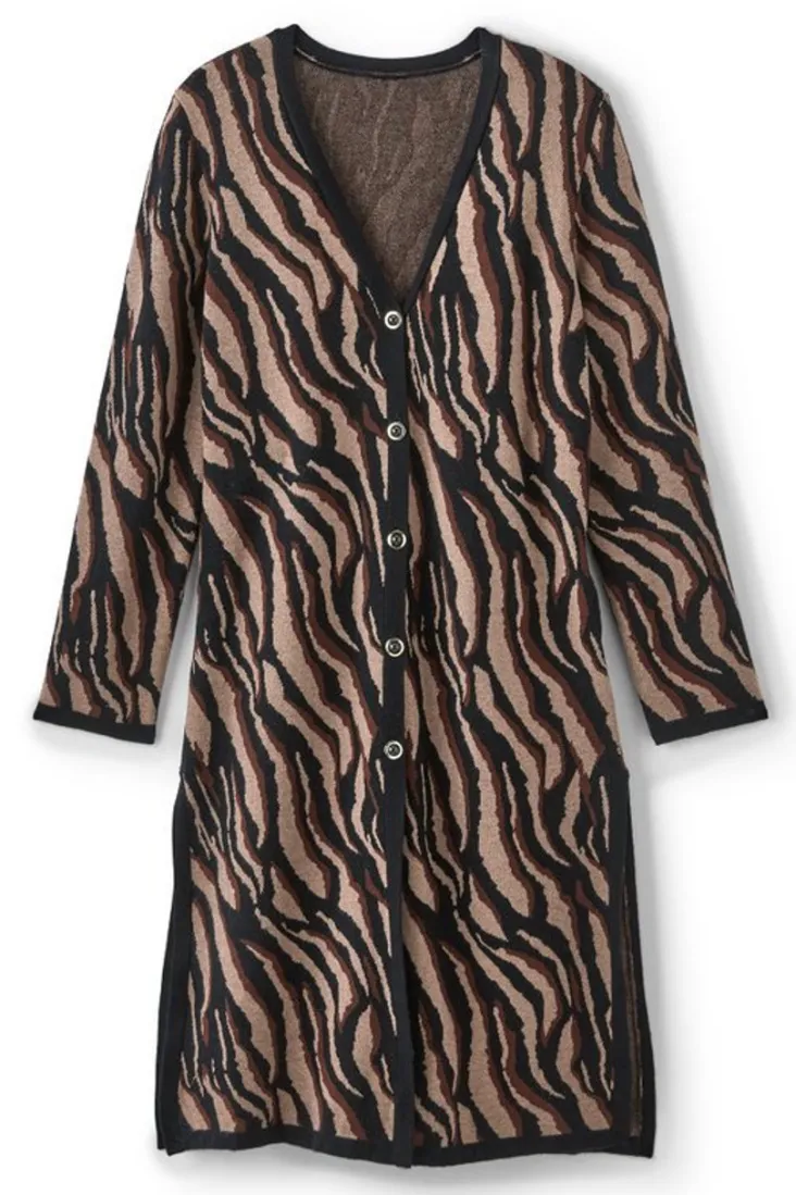 New Soft Surroundings Veronica Jacquard Cardigan NeutralAnimal