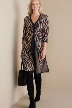 New Soft Surroundings Veronica Jacquard Cardigan NeutralAnimal