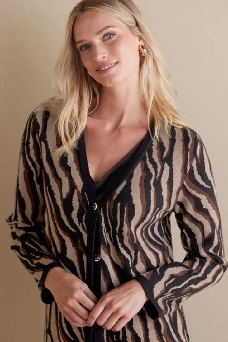 New Soft Surroundings Veronica Jacquard Cardigan NeutralAnimal