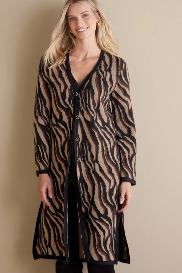New Soft Surroundings Veronica Jacquard Cardigan NeutralAnimal