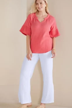 New Soft Surroundings Vinka Gauze Pullover SunkistCoral
