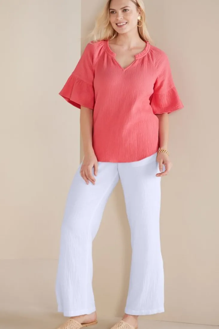 New Soft Surroundings Vinka Gauze Pullover SunkistCoral