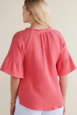 New Soft Surroundings Vinka Gauze Pullover SunkistCoral