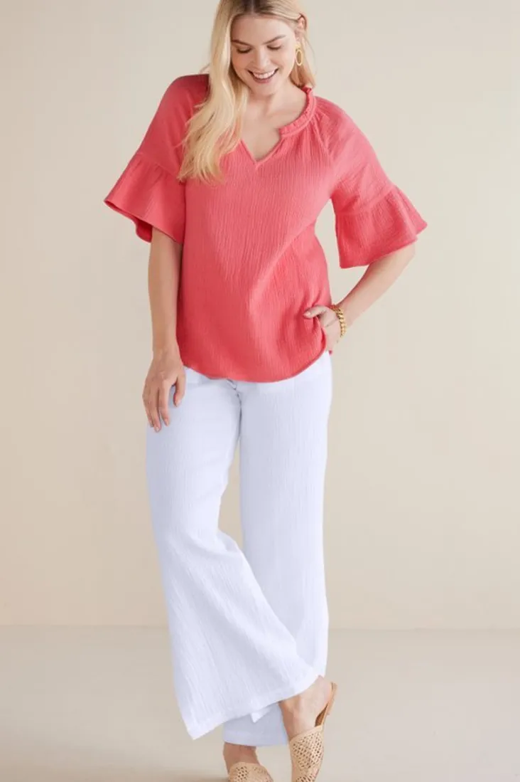 New Soft Surroundings Vinka Gauze Pullover SunkistCoral