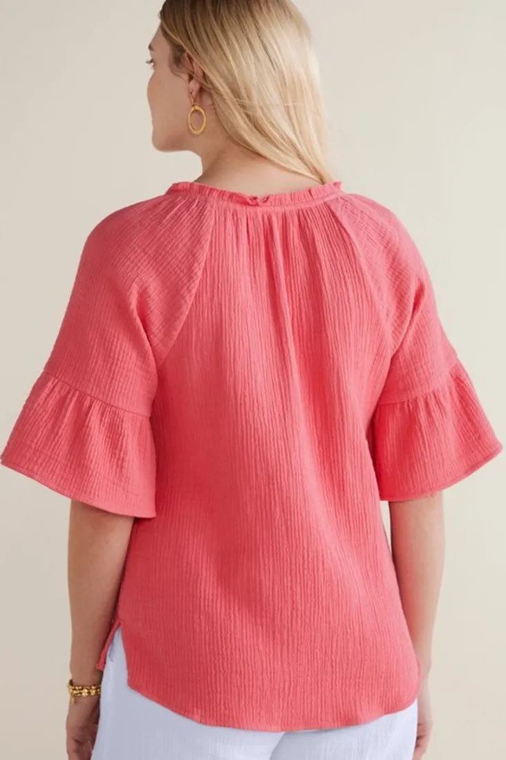 New Soft Surroundings Vinka Gauze Pullover SunkistCoral