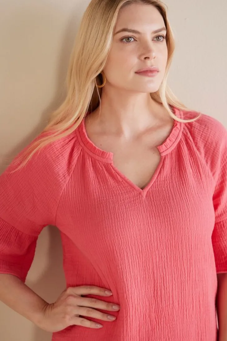 New Soft Surroundings Vinka Gauze Pullover SunkistCoral