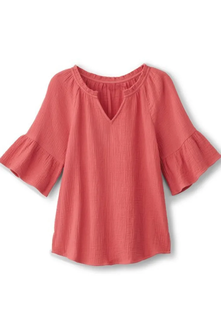 New Soft Surroundings Vinka Gauze Pullover SunkistCoral