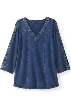 New Soft Surroundings Wilma Washed Knit Denim Tunic DenimBlue