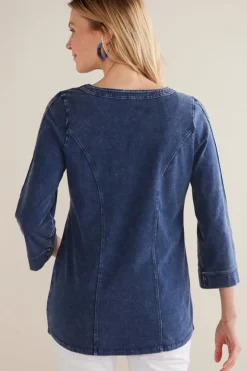 New Soft Surroundings Wilma Washed Knit Denim Tunic DenimBlue
