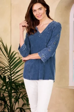 New Soft Surroundings Wilma Washed Knit Denim Tunic DenimBlue