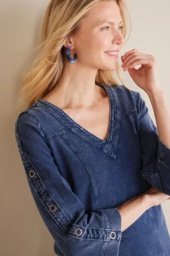 New Soft Surroundings Wilma Washed Knit Denim Tunic DenimBlue