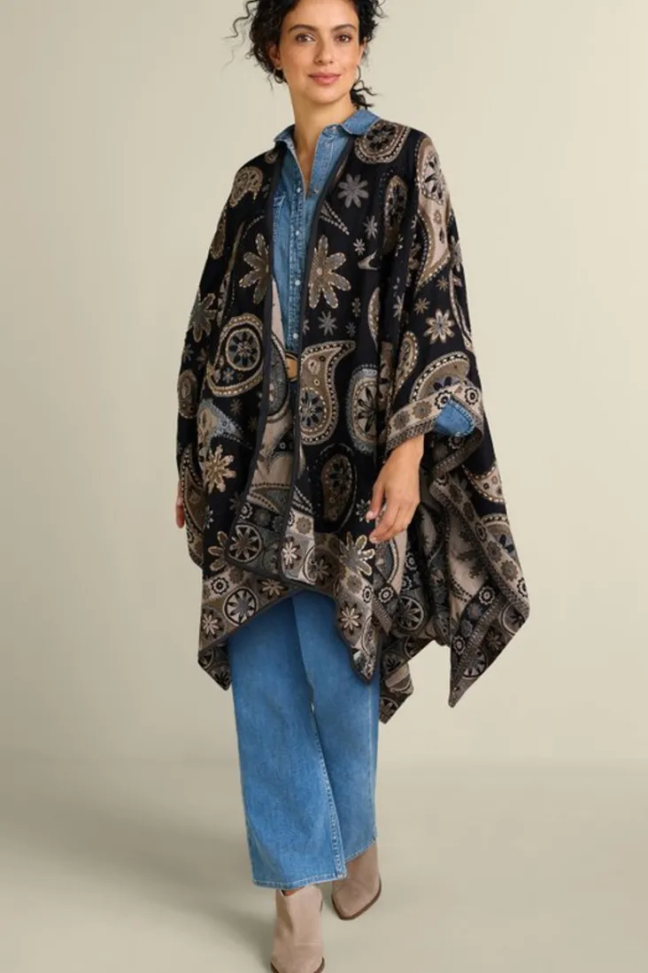 New Soft Surroundings Yasmin Embroidered Wrap BlackMulti