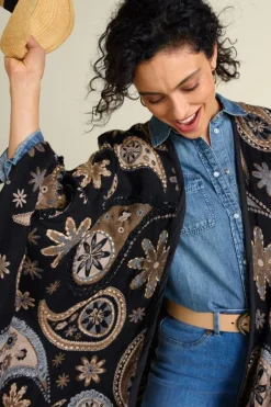 New Soft Surroundings Yasmin Embroidered Wrap BlackMulti