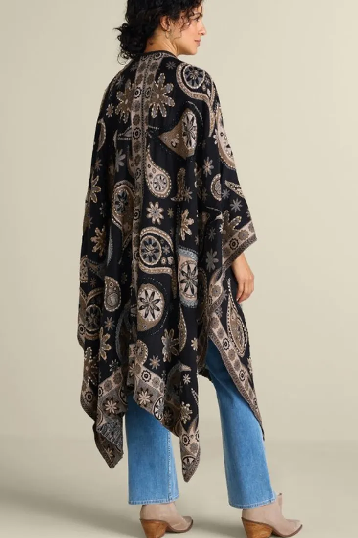 New Soft Surroundings Yasmin Embroidered Wrap BlackMulti