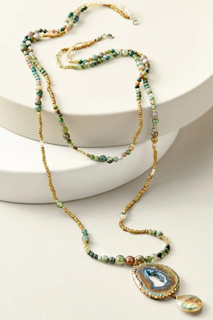 Clearance Soft Surroundings Zelda Layered Necklace GreenMulti