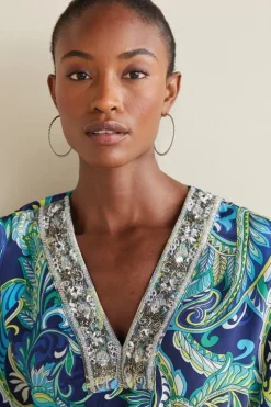 Discount Soft Surroundings Zorica Caftan CoastalPaisleyBlue